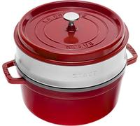 Staub Cocotte Redonda con Cesta Vapor, 5.2 l, Hierro Fundido, Rojo Cereza, 26 cm