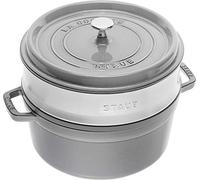 STAUB Cocotte Redonda con Cesta Vapor, Hierro Fundido, Gris Grafito, 26 cm