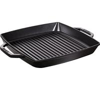 Staub Grill Doble Asa Cuadrado Negro Sartén para Barbacoa, Hierro Fundido, 33 cm
