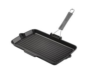 Staub Grill Pans Grill con vertedor 34 x 21 cm, Hierro fundido, Negro