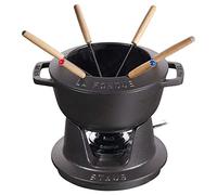 STAUB Juego de fondue con 6 tenedores, Apto para fondue de queso, chocolate y carne, Hierro fundido, Negro, 18 cm