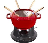 STAUB Juego de fondue con 6 tenedores, para fondue de queso, chocolate y carne, Hierro fundido, Rojo cereza, 18 cm