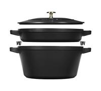 STAUB La Cocotte - Juego de cacerolas (2 piezas, redondo, hierro fundido), color negro