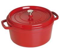 Staub - Olla Cocotte redonda, hierro fundido, rojo cereza, 28 cm | Aroma - Tapa antilluvia redonda para todo tipo de fogones, color rojo