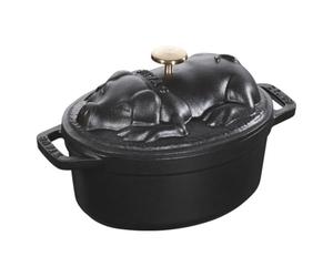 Staub Polvo 40500 - 171 - 0 Cocotte Cerdo, Asador, Hierro Fundido, Negro, 17 cm