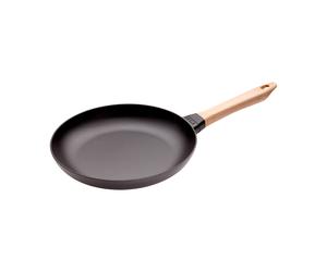 STAUB Sartén de hierro fundido Staub negra con mango de madera claro Ø28 cm