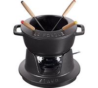 STAUB Set de fondue con 4 tenedores, Apto para fondue de queso, chocolate y carne, Hierro fundido, Negro, 16 cm