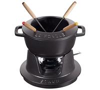 STAUB Set de fondue con 4 tenedores, Apto para fondue de queso, chocolate y carne, Hierro fundido, Negro, 16 cm