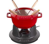 STAUB Set de fondue con 4 tenedores, Apto para fondue de queso, chocolate y carne, Hierro fundido, Rojo cereza, 16 cm