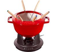 STAUB set de fondue con 6 tenedores, hierro fundido, 20 cm, 2,3 L, para fondue de queso, chocolate y carne, Made in France, rojo cereza