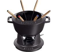 STAUB set de fondue con 6 tenedores, hierro fundido, 20 cm, 2,3 L, para fondue de queso, chocolate y carne, Made in France, negro
