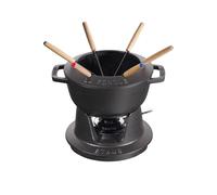 STAUB Juego de fondue con 6 tenedores, Apto para fondue de queso, chocolate y carne, Hierro fundido, Negro, 18 cm