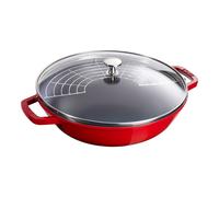Staub Specialities Wok con tapa de cristal 30 cm, Hierro fundido, Cereza