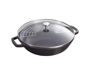 Staub Specialities Wok con tapa de cristal 30 cm, Hierro fundido, Negro
