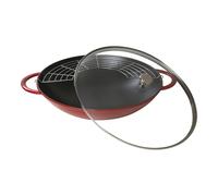 Staub Specialities Wok con tapa de cristal 37 cm, Hierro fundido, Cereza
