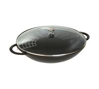 Staub Specialities Wok con tapa de cristal 37 cm, Hierro fundido, Negro