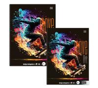 Staufen bloc universitario Move it Skater - 2 blocs de 80 hojas cada uno, tamaño de regla 28 (5 mm cuadriculado con líneas de margen), DIN A4, 4 agujeros, papel de 70 g/m²