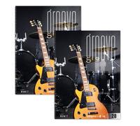 Staufen Groove it Guitarra - 2 blocs de 80 hojas cada uno, rayado 28 (cuadrado de 5 mm con líneas en los márgenes), DIN A4, encuadernación cuádruple, papel de 70 g/m²