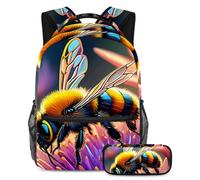 Stay Ahead of The Class, mochila con estuche para lápices, juego de 2 mochilas escolares imprescindibles para niños, niñas y adolescentes, diseño de abeja de color, Multicolor#03, B：29.4x20x40cm\