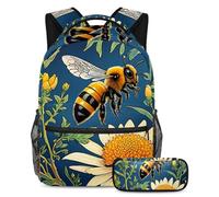 Stay Ahead of The Class, mochila con estuche para lápices, juego de 2 mochilas escolares imprescindibles para niños, niñas y adolescentes, diseño de abeja de color, Multicolor#07, B：29.4x20x40cm\