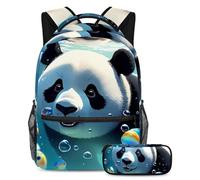 Stay Ahead of The Class, mochila con estuche para lápices, juego de 2 mochilas escolares imprescindibles para niños, niñas y adolescentes, adorable panda nada bajo el agua, Multicolor#06,