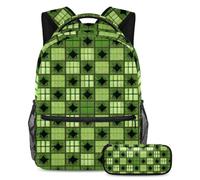 Stay Ahead of The Class, mochila con estuche para lápices, juego de 2 mochilas escolares imprescindibles para niños, niñas y adolescentes, patrón de tablero de ajedrez verde, Multicolor#01,