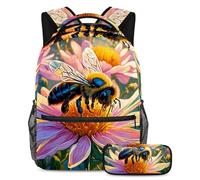 Stay Ahead of The Class, mochila con estuche para lápices, juego de 2 mochilas escolares imprescindibles para niños, niñas y adolescentes, diseño de abeja de color, Multicolor#05, B：29.4x20x40cm\