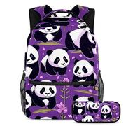 Stay Ahead of The School Fashion Game, juego de 2 mochilas escolares para niños con mochila y estuche para lápices, lindo panda sobre morado, multicolor, B：29.4x20x40cm P：19x7.5x3.8cm, Mochilas de