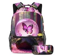 Stay Ahead of The Trends, juego de 2 mochilas escolares con mochila de gran capacidad y estuche, bola de cristal de mariposa, Multicolor#05, B：29.4x20x40cm P：19x7.5x3.8cm, Mochilas de día