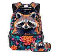 Stay Ahead of The Trends, juego de 2 mochilas escolares con mochila de gran capacidad y estuche para lápices, mapache de dibujo de color, Multicolor#04, B：29.4x20x40cm P：19x7.5x3.8cm, Mochilas de día