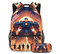 Stay Ahead of The Trends, juego de 2 mochilas escolares con mochila de gran capacidad y estuche para lápices, patrón del Día del Trabajo, Multicolor#06, B：29.4x20x40cm P：19x7.5x3.8cm, Mochilas