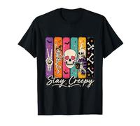 Stay Creepy Funny Skeleton Halloween Retro Spooky Camiseta