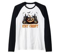 Stay Creepy Halloween Graphic with Jack O Lantern Pumpkin Camiseta Manga Raglan