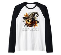 Stay Creepy Halloween Pumpkin Witch Hat For Spooky Season Camiseta Manga Raglan