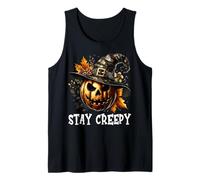 Stay Creepy Halloween Pumpkin Witch Hat For Spooky Season Camiseta sin Mangas