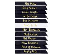STAY GENT Juego de 12 fajas de novia para ser, 11 fajas de dama de honor, color negro con 1 fajas blancas texto dorado para suministros de despedida de soltera, boda y damas nocturnas