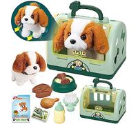 STAY GENT Perros de juguete para niños, juego de rol para el cuidado de mascotas, juego de 12 piezas de juguetes robot para perros, juego de aseo veterinario para niños con paseos electrónicos