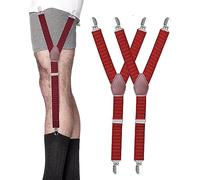 STAY GENT Soportes de camisa estilo Y para hombre con abrazaderas de bloqueo antideslizantes y correas elásticas ajustables, Rojo -, Free cutting to fit your length