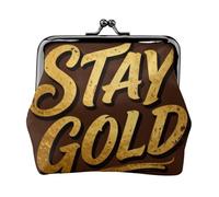 Stay Gold - Monedero de cuero con cita dorada para mujer, cartera pequeña con cierre de beso, mini tarjetero para llaves, lápiz labial, bonito bolso de cambio para viajes