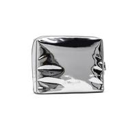 Stay Golden Bolsa de maquillaje con aislamiento de fin de semana de color plateado metálico, impermeable, de piel vegana, para viaje, para el cuidado de la piel, resistente al calor, con cremallera