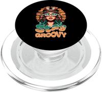 Stay Groovy Retro Hippie Woman Peace Sign Sunset PopSockets PopGrip para MagSafe