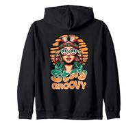 Stay Groovy Retro Hippie Woman Peace Sign Sunset Sudadera con Capucha
