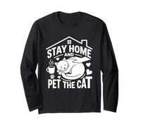 Stay Home and Pet The Cat Cute Cat Lover Cita Café Humor Manga Larga