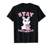 Stay Hoptimistric Rabbit Bebiendo té Boba Kawaii Lindo Divertido Camiseta