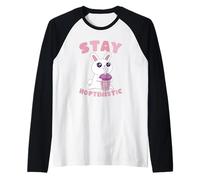 Stay Hoptimistric Rabbit Bebiendo té Boba Kawaii Lindo Divertido Camiseta Manga Raglan