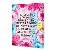 Stay Inspired Wall Decor - Be Creative Think Motivational Quote Canvas Poster, Inspirational Art Print for Nursery Bedroom Living Room & Classroom (Framed,16x24inch(40x60cm))