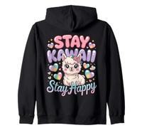 Stay Kawaii Stay Happy Cute Camisa de Alpaca con Corazones Pastel Anime Sudadera con Capucha