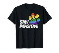 Stay Pawsitive Rainbow Flag Huella de Pata de Perro LGBT Positive Camiseta