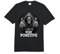 Stay Positive Grim Reaper Humor Oscuro Esqueleto Horror Comfort Colors Adult Heavyweight T-Shirt