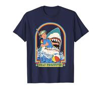 Stay Positive Shark Attack Sarcastic Retro Funny Adult Humor Camiseta, Hombre, Azul Marino, L